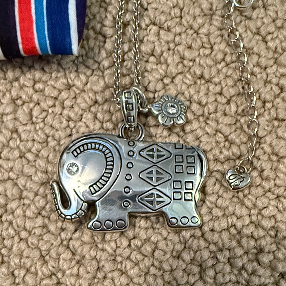 Brighton Silver Elephant Necklace with Flower Charm